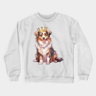 Watercolor Australian Shepherd Dog Wearing a Crown Crewneck Sweatshirt